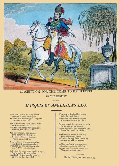 Inscripción para la tumba en memoria de la pierna del Marqués de Anglesea, publicada por R. Harrild, c.1815 de George Cruikshank