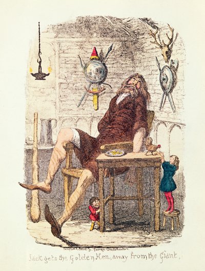 Jack se lleva la gallina de oro del gigante de George Cruikshank