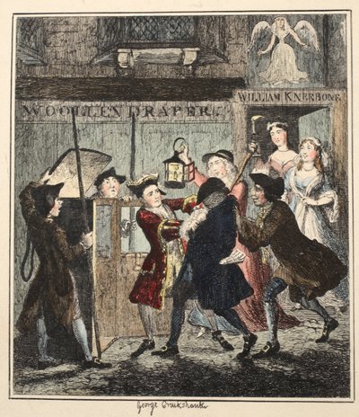 Jack Sheppard engañando a Shotbolt, ilustración de Jack Sheppard: Una Novela de William Harrison Ainsworth, publicada 1839 de George Cruikshank