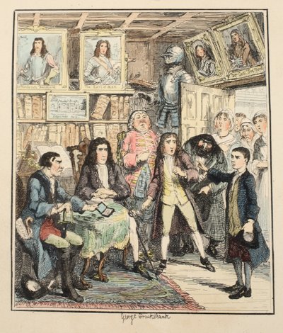 Jack Sheppard acusa a Thames Darrell del Robo, ilustración de Jack Sheppard: Una Novela de William Harrison Ainsworth, publicada en 1839 de George Cruikshank
