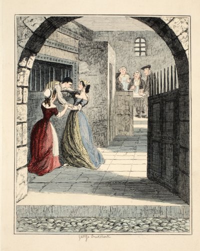 Jack Sheppard escapando del calabozo en Newgate, ilustración de Jack Sheppard: Una Novela por William Harrison Ainsworth, pub. 1839 de George Cruikshank