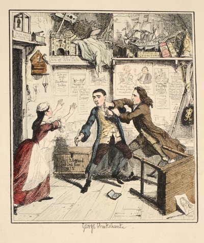 Jack Sheppard muestra un Carácter Vindicativo, ilustración de Jack Sheppard: Una Novela de William Harrison Ainsworth, publicada en 1839 de George Cruikshank