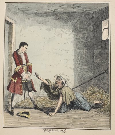 Jack Sheppard visita a su madre en Bedlam, ilustración de Jack Sheppard: Una Novela de William Harrison Ainsworth, publicada 1839 de George Cruikshank