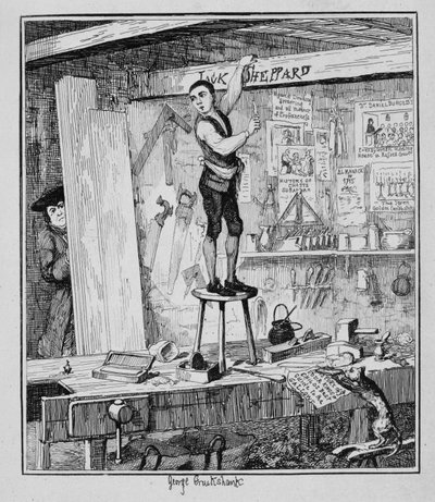Jack graba su nombre en una viga en la tienda de su antiguo empleador, ilustración de 