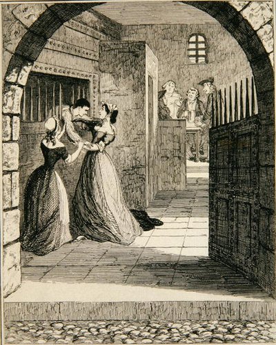 Jack escapando de la celda condenada en la prisión de Newgate, ilustración de 