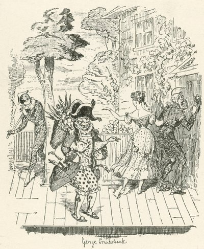 Joseph Grimaldi en Harlequinade de George Cruikshank