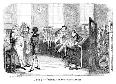 Junio - Vacaciones en las oficinas públicas, c1836 de George Cruikshank