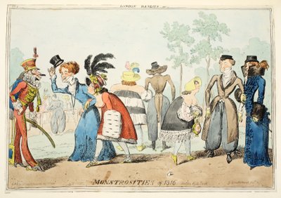 Dandis de Londres o Monstruosidades de 1815, Hyde Park, pub. 1835 de George Cruikshank