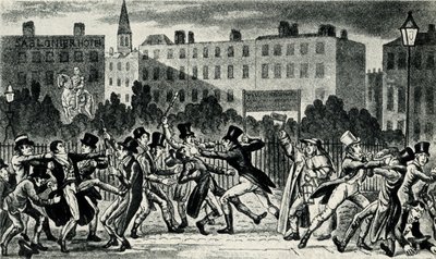 Pelea callejera en Londres, principios del siglo XIX de George Cruikshank