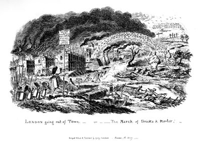 Londres saliendo de la ciudad - o La marcha de ladrillos y mortero, 1829 de George Cruikshank