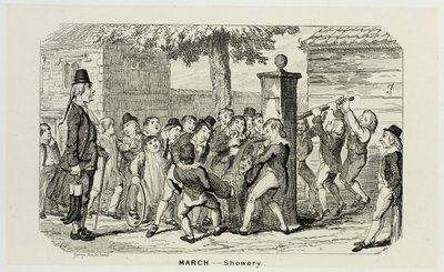 Marzo - Lluvia de grabados en acero de George Cruikshank para The Comic Almanacks: 1835-1853 de George Cruikshank