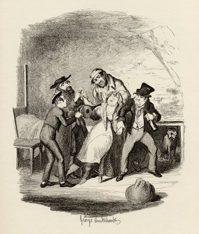 El Sr. Fagin y su alumno recuperando a Nancy, de 