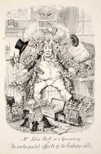El señor John Bull en un dilema o los efectos anticipados de las llamadas del ferrocarril de George Cruikshank