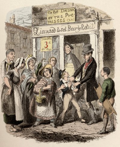 Nancy y Sikes secuestran a Oliver en las calles - Oliver reclamado por sus amigos afectuosos - Ilustración para 