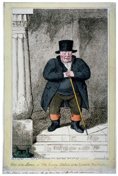 Uno de los leones - o la estatua viviente en el Museo de Londres, 1817 de George Cruikshank