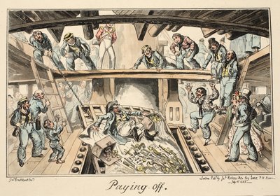 Pagando, de Greenwich Hospital, una Serie de Bocetos Navales, Descriptivos de la Vida de un Hombre de Guerra, pub. 1826 de George Cruikshank