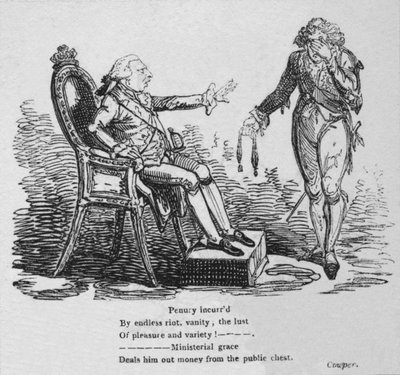 Pobreza incurrida por el desenfreno interminable, la vanidad, la lujuria del placer y la variedad!, c. 1820 de George Cruikshank