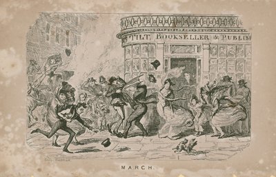 Personas luchando contra los fuertes vientos de George Cruikshank