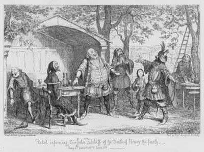 Pistol informando a Sir John Falstaff de la muerte de Enrique IV de George Cruikshank