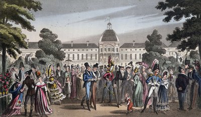 Paseo en el Jardín de las Tullerías - en "Life in Paris" por David Carey, Londres de George Cruikshank