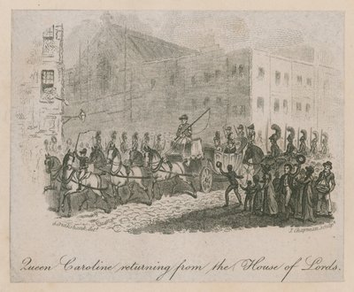 La reina Carolina regresando de la Cámara de los Lores de George Cruikshank