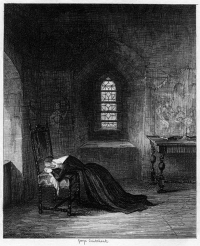 Reina Juana encarcelada en la Torre de Ladrillo, Torre de Londres, 1553-1554 de George Cruikshank