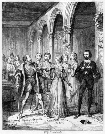 La reina Jane interponiéndose entre Northumberland y Simon Renard, 1553 1840 de George Cruikshank