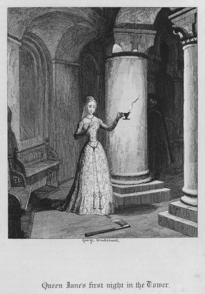 La primera noche de la Reina Jane en la Torre (grabado) de George Cruikshank