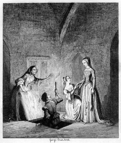 Huida de la Reina Jane de la Torre, 1553, 1840 de George Cruikshank