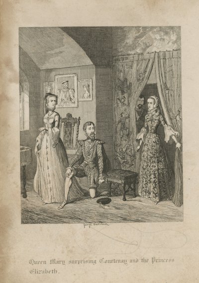 La reina María sorprendiendo a Courtenay y la princesa Isabel de George Cruikshank