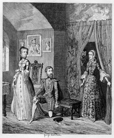 La Reina María sorprendiendo a Courtenay y la Princesa Isabel, 1553-1555 1840 de George Cruikshank