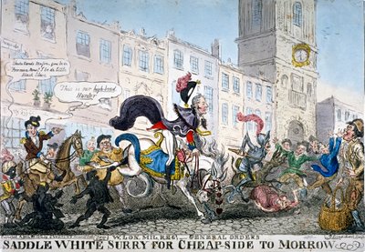 Ensilla el caballo blanco Surry para Cheapside mañana de George Cruikshank