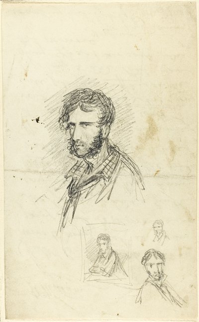 Autorretrato con tres bocetos de George Cruikshank