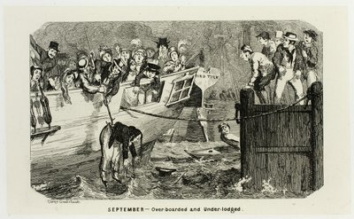 Septiembre - Over-Boarded and Under-Lodged de los grabados en acero de George Cruikshank a The Comic Almanacks: 1835-1853 de George Cruikshank