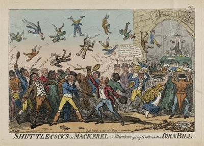 Volantes y caballas, o miembros yendo a votar sobre la Ley del Maíz, 14 de marzo de George Cruikshank