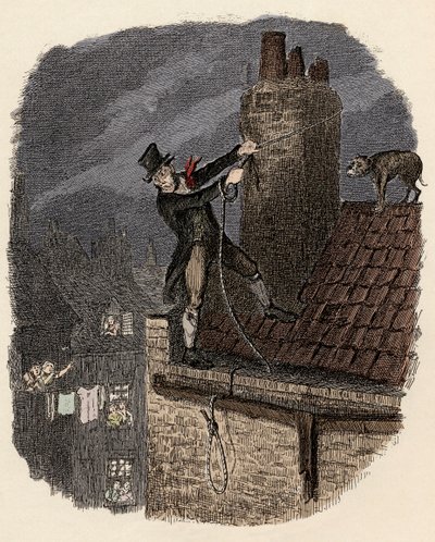 Sikes, seguido por su perro, intenta escapar - Ilustración para "Oliver Twist" de Charles Dickens de George Cruikshank