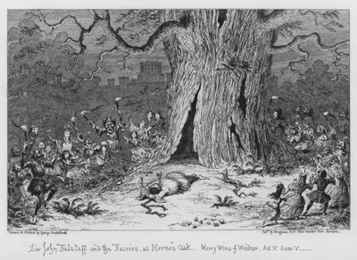 Sir John Falstaff y las Hadas, en el Roble de Herne de George Cruikshank