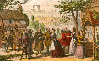 Sir John Falstaff en una visita a su amigo Page, en Windsor de George Cruikshank