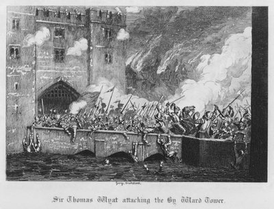 Sir Thomas Wyat atacando la Torre By Ward (grabado) de George Cruikshank