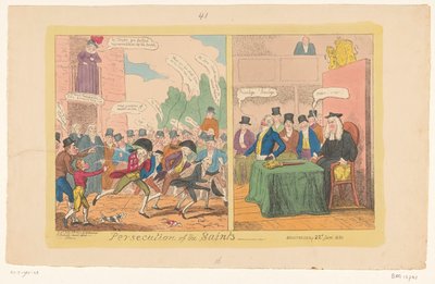 Caricatura de política interna inglesa, 1820 Persecución de los santos de George Cruikshank