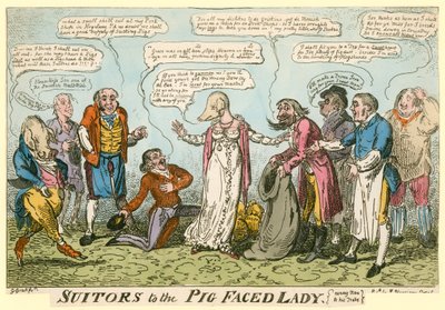 Pretendientes de la dama con cara de cerdo de Manchester Square, Londres de George Cruikshank