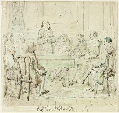 La asamblea de los dotados: el Sr. Bullock se dirige a sus amigos de George Cruikshank