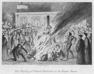 La quema de Edward Underhill en el Green de la Torre de George Cruikshank