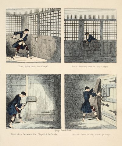 La Fuga No. 2, ilustración de Jack Sheppard: Una Novela por William Harrison Ainsworth, pub. 1839 de George Cruikshank
