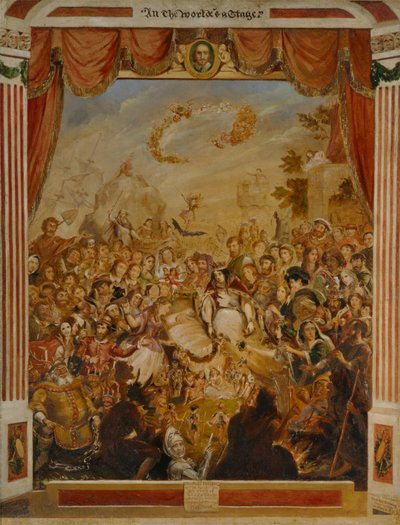 La primera aparición de William Shakespeare (1564-1616) en el escenario del Globe con parte de su compañía dramática en 1564 de George Cruikshank