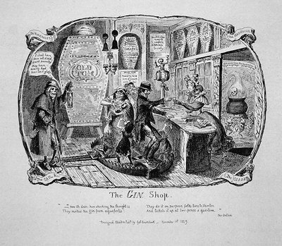 La Tienda de Ginebra, de "Scraps and Sketches", Parte II, placa 3 de George Cruikshank
