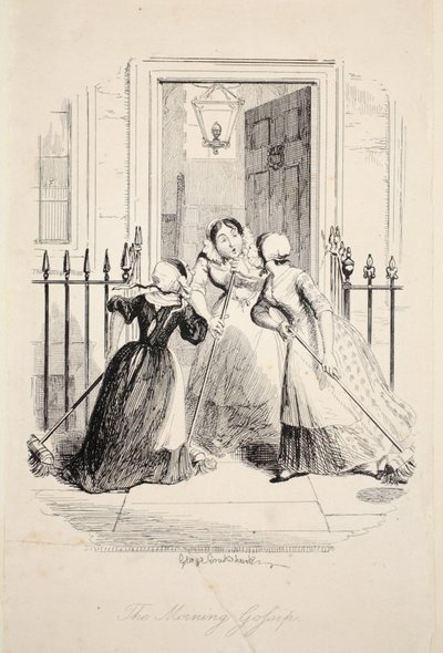 El Chisme Matutino, de La Mayor Plaga de la Vida, pub. 1847 de George Cruikshank