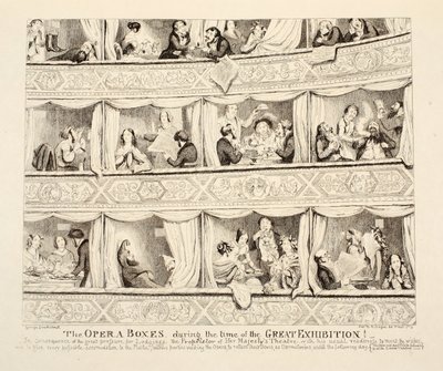 Las cajas de la ópera durante el tiempo de la Gran Exposición, pub. 1851 de George Cruikshank