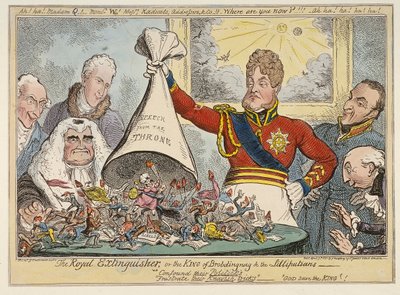 El extinguidor real, o el rey de Brobdingnag y los liliputienses, 1821 de George Cruikshank