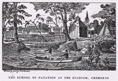 La escuela de natación en el estadio, Cremorne Gardens de George Cruikshank